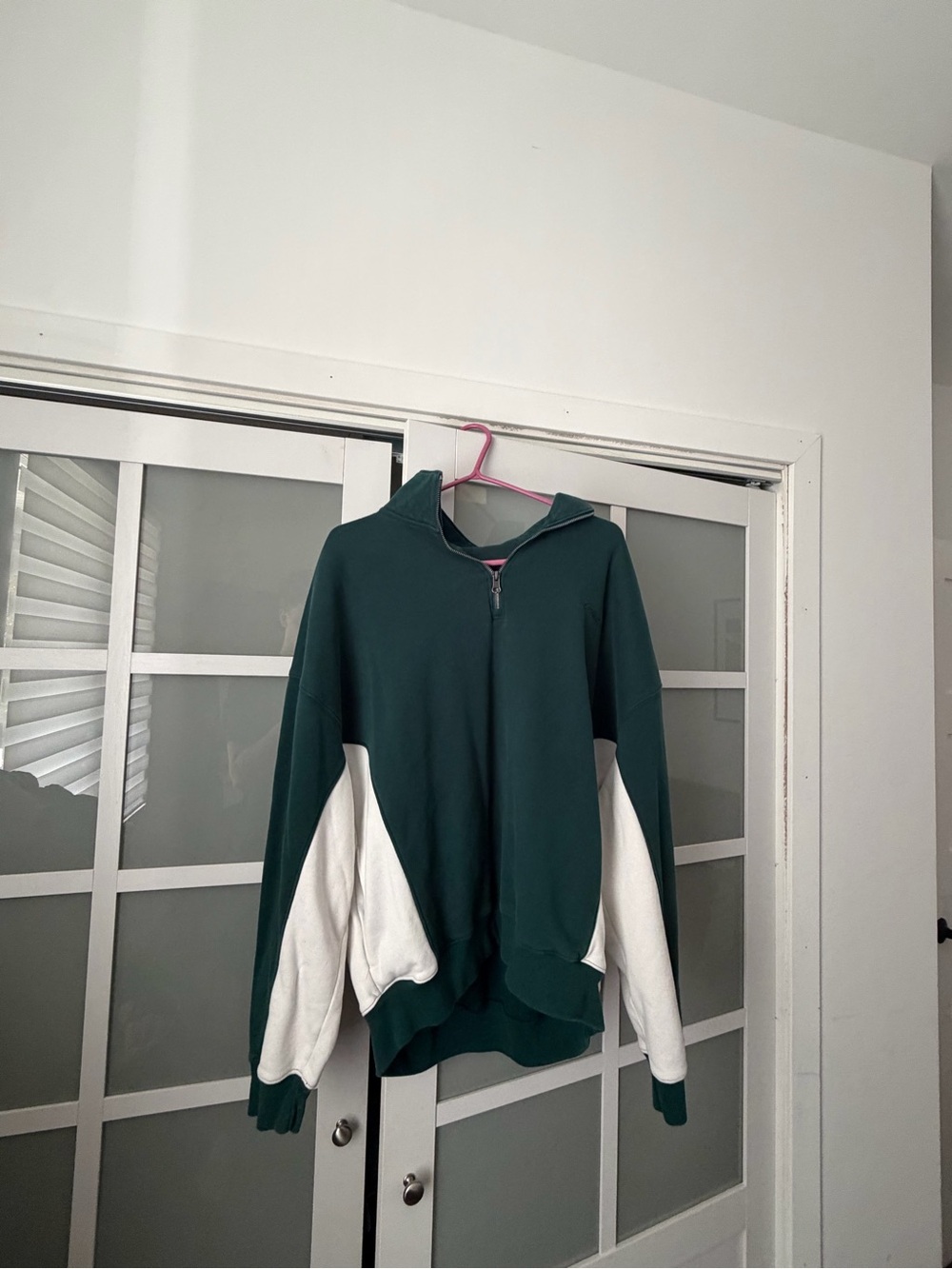 Kids Two-Tone Hooded Pullover Jacket - Forest Green & White